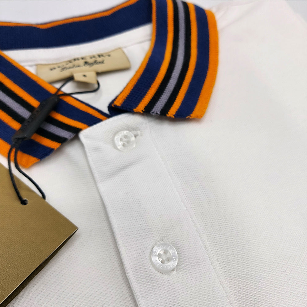 BUR BERRY CONTRAST COLLAR EMBROIDED WHITE POLO