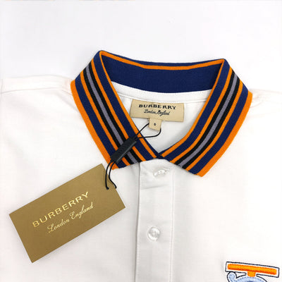 BUR BERRY CONTRAST COLLAR EMBROIDED WHITE POLO