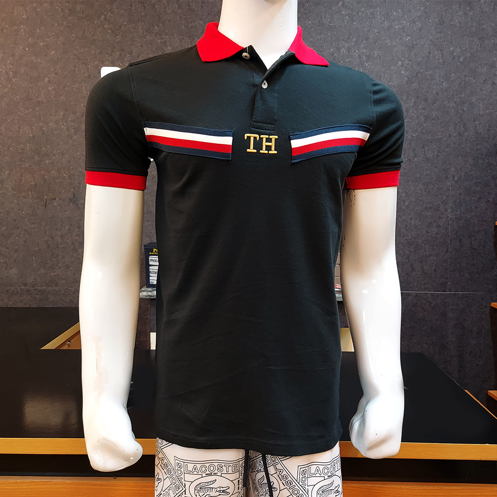 TH PREMIUM STRIPTED BLACK POLO
