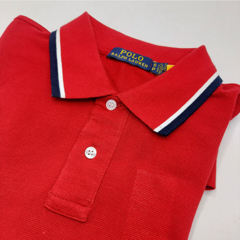 RL SIGNATURE SMALL PONY STRIPED POLO-RED