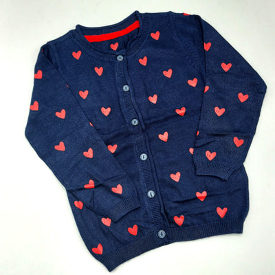 GIRLS HEARS PRINTED BUTTON SWEATER