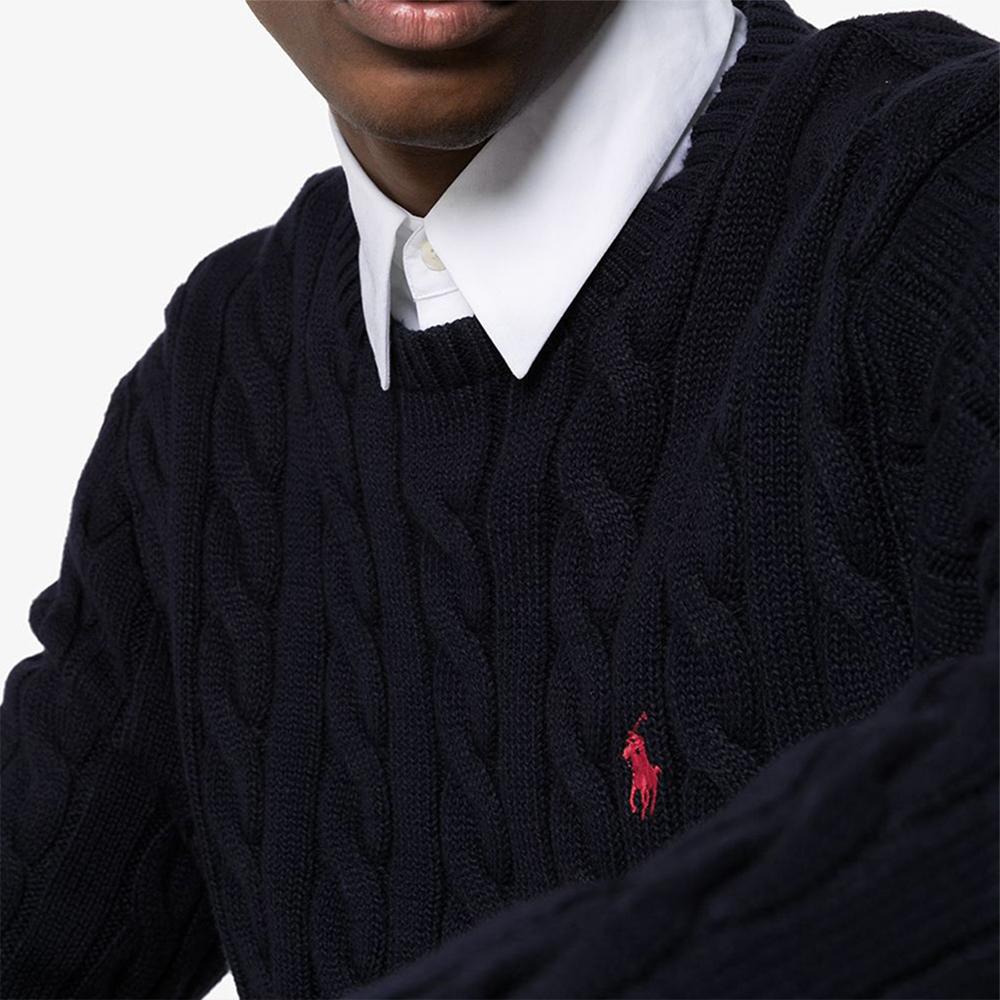 RL CABLE KNIT COTTON BLACK  SWEATER