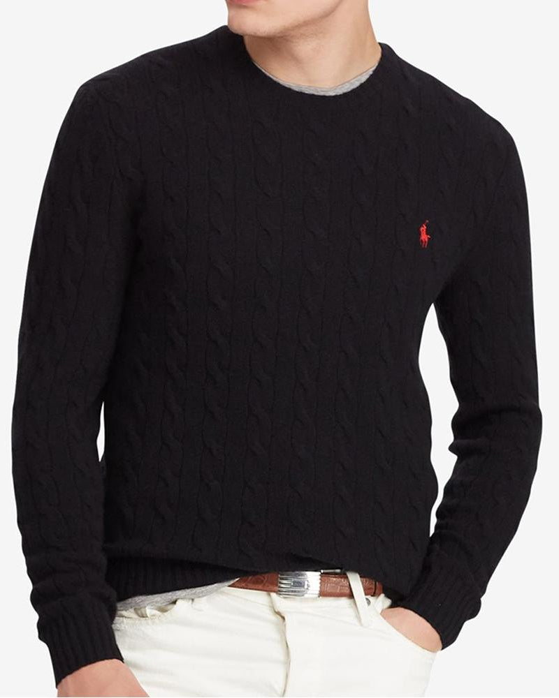 RL CABLE KNIT COTTON BLACK  SWEATER