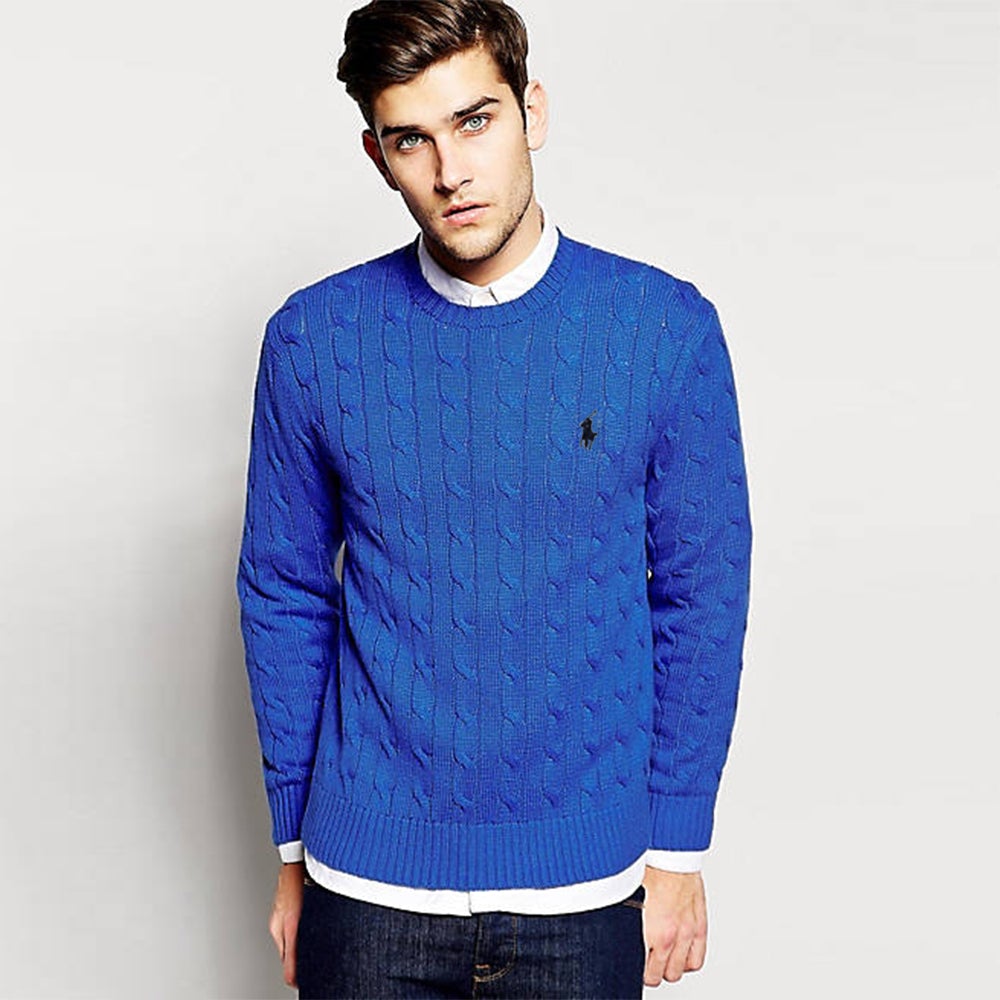 RL CABLE KNIT COTTON BLUE  SWEATER