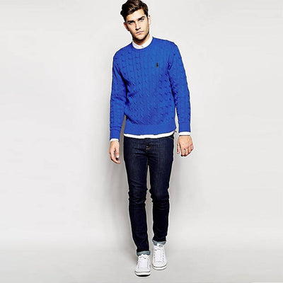 RL CABLE KNIT COTTON BLUE  SWEATER