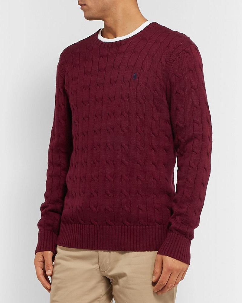RL CABLE KNIT COTTON MAROON SWEATER