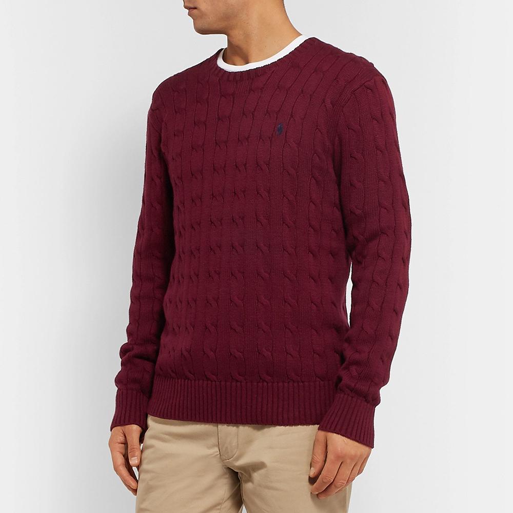 RL CABLE KNIT COTTON MAROON SWEATER